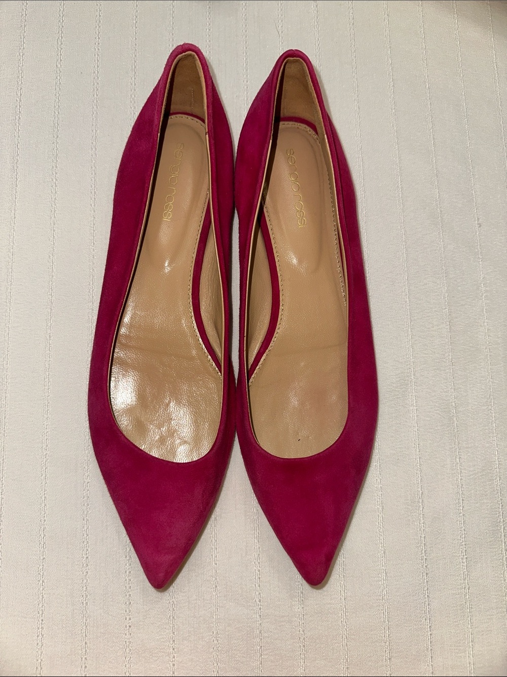 Sergio Rossi Magenta Pointed Suede Flats